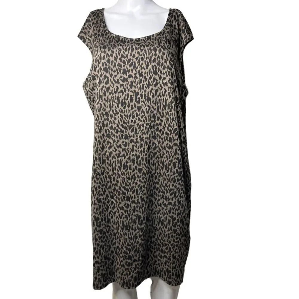 Nine West Leopard Sleeveless Dress Cream & Black Size XX-Large